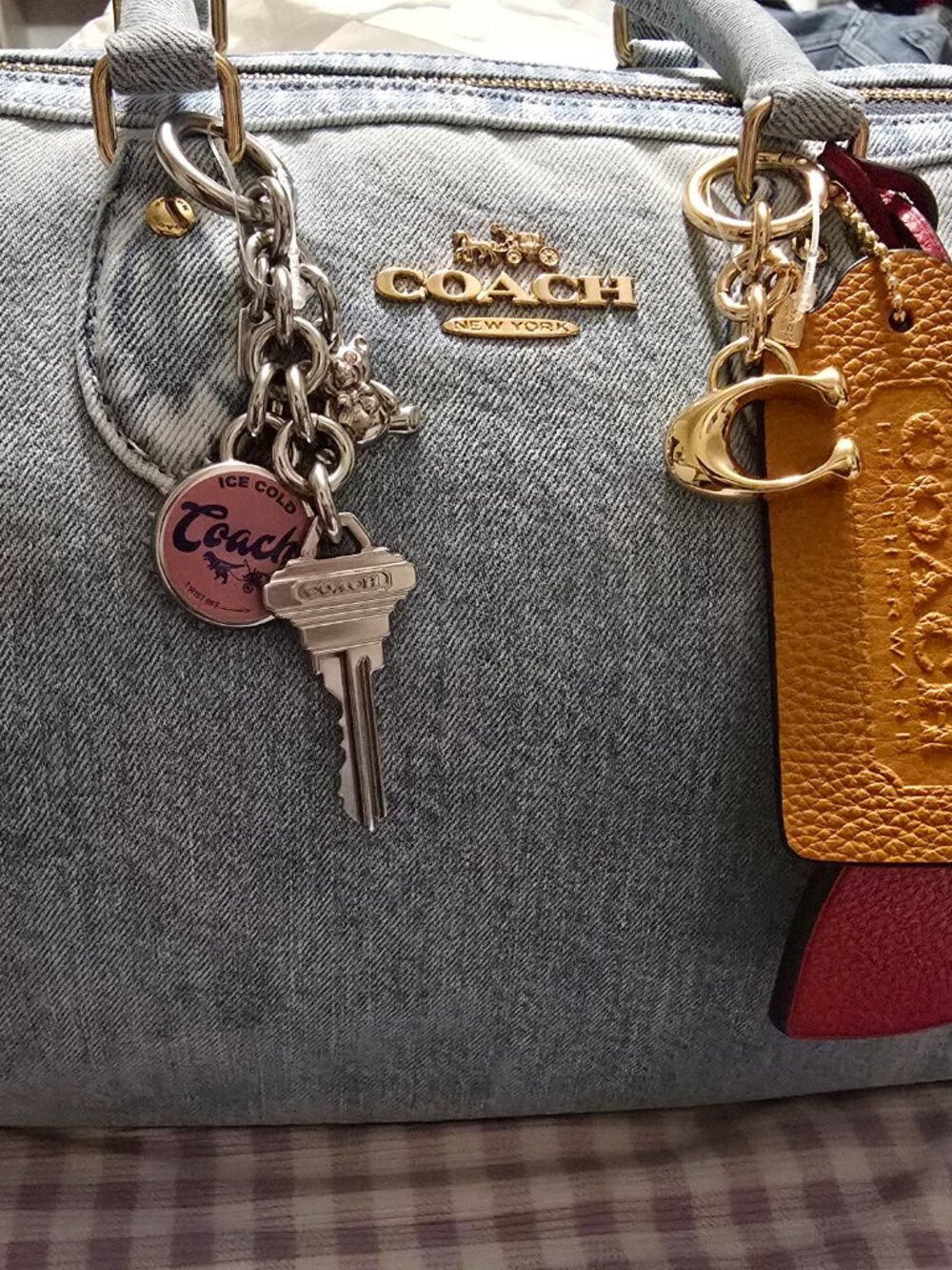 Coach Outlet Rowan Large Satchel Bag In Loved Denim With Charms - Picture 4 of 7